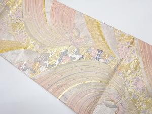 孔雀に草花模様織り出し袋帯